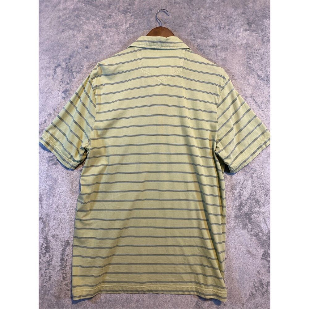 Eddie Bauer Men's Sz L Rugby Shirt Lime Color Short Sleeve Blue Stripes Preppy - Picture 2 of 11
